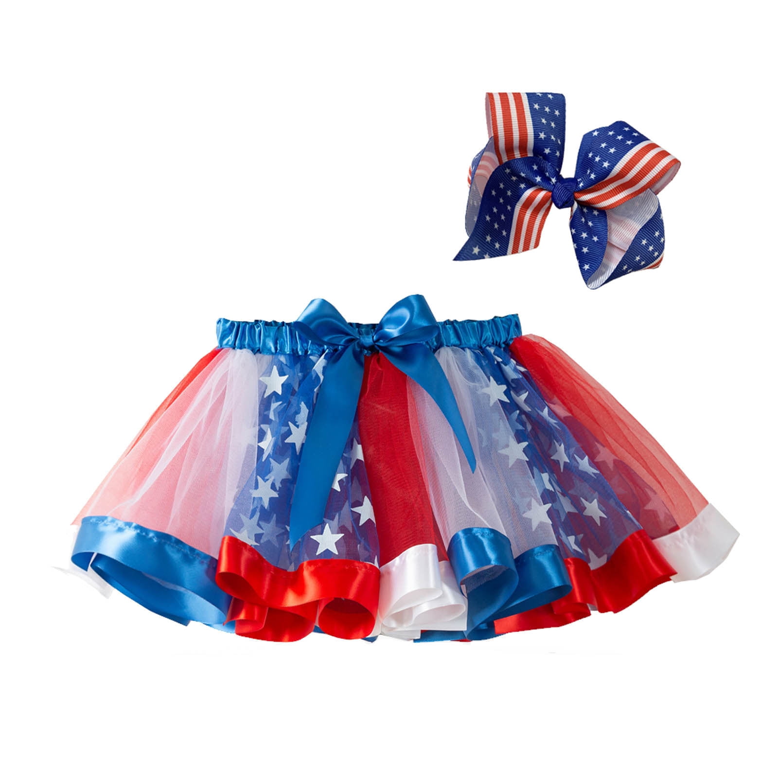 WREESH Girls' 4Th of July Themed Tutu Skirt with American Flag Star \u0026 Hair Bow Perfect for Toddler's Independence Day Outfits Red